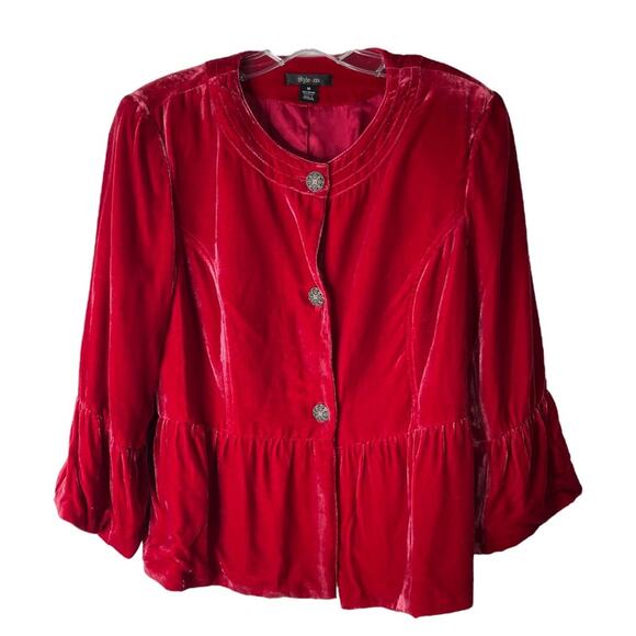 Style & Co. Jackets & Blazers - NEW Style & Co red velvet boho button holiday Christmas cropped jacket 16